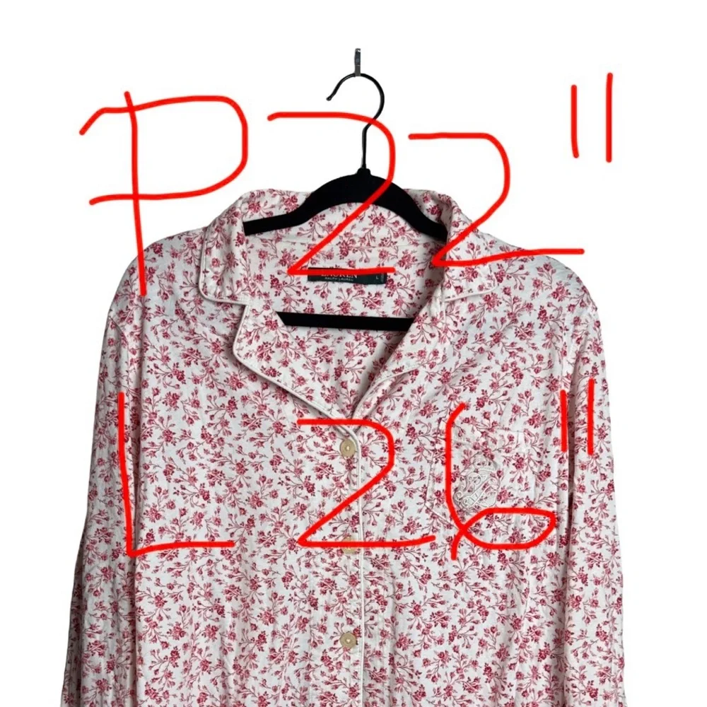 Lauren Ralph Lauren Floral Pajama Set Women’s Large Red White Cotton Sleepwear